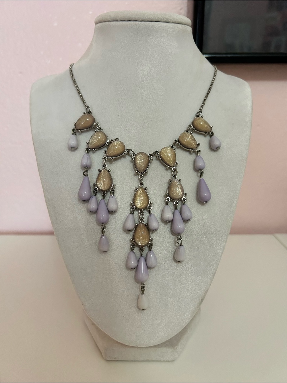 Lavender & Cream Teardrop Bib Necklace